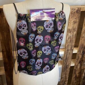 Sugar Skull Backpack Black lightweight festive drawstring bag New OS